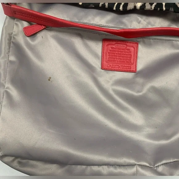 *SOLD* Coach Leopard Print & Red Hobo Bag, Trimmed w/ Leather, Red Tan & Black - Picture 11 of 13